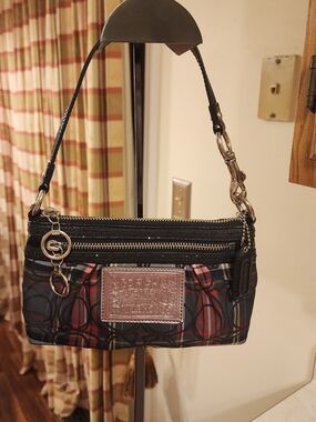 Coach Poppy Tartan Plaid Monogram Double Zippered Pockets Wristlet Wallet Bag. 